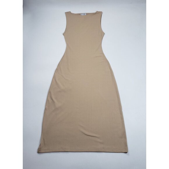 WeWoreWhat Boat Neck Midi Dress Beige Women’s Large Cotton Rib Knit Minimalist - Picture 3 of 16